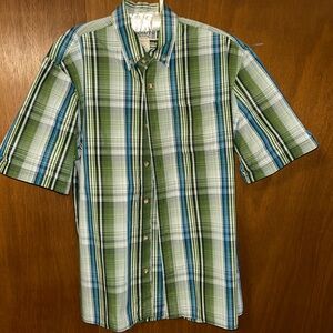 Duluth Trading Co Green and Blue Plaid Casual Shirt